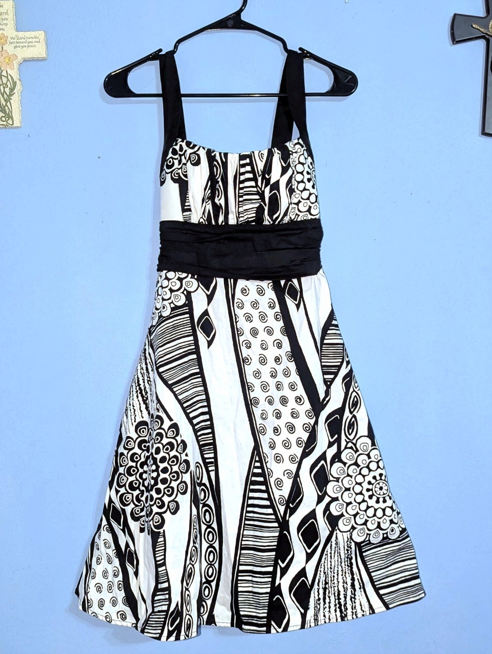 Y2K Black & White Patterned A-Line Sundress